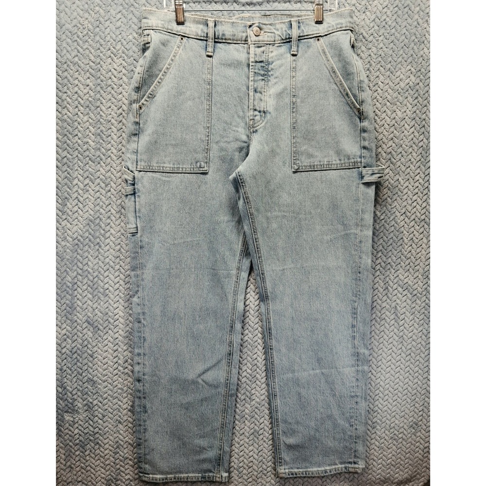 Old Navy Mid-Rise Slouchy Straight Leg Carpenter Jeans Light Wash Blue Size 8